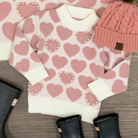 Pearl Heart Sweater with Pearl Accents 3T - Picture 3 of 3